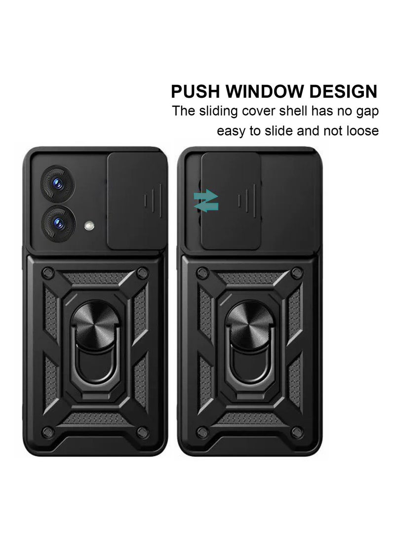 Mmmon Compatible with Motorola G84 5G Case with Slide Camera Lens Cover, Shockproof Protection Cover with Rotate Ring Kickstand Case For Motorola G84 5G(Black) - Image 2