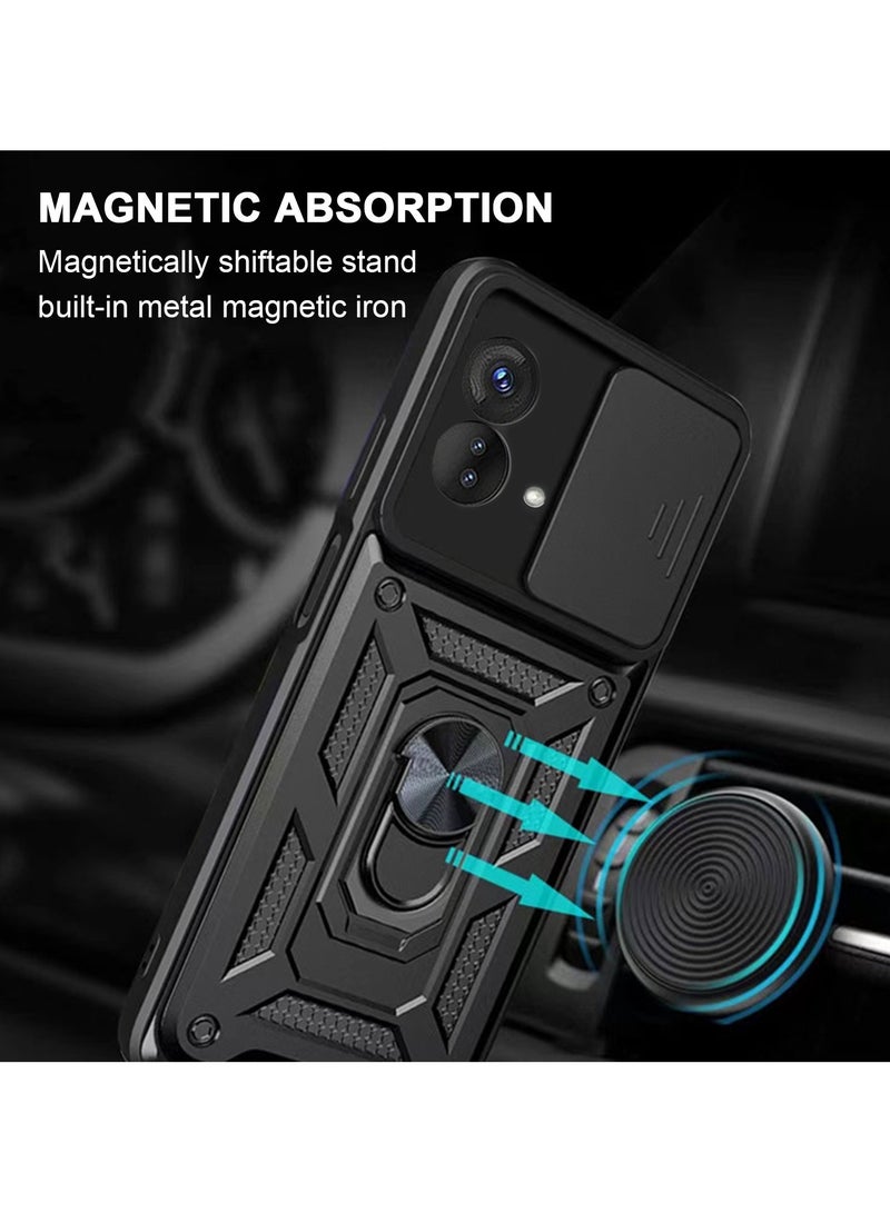 Mmmon Compatible with Motorola G84 5G Case with Slide Camera Lens Cover, Shockproof Protection Cover with Rotate Ring Kickstand Case For Motorola G84 5G(Black) - Image 4