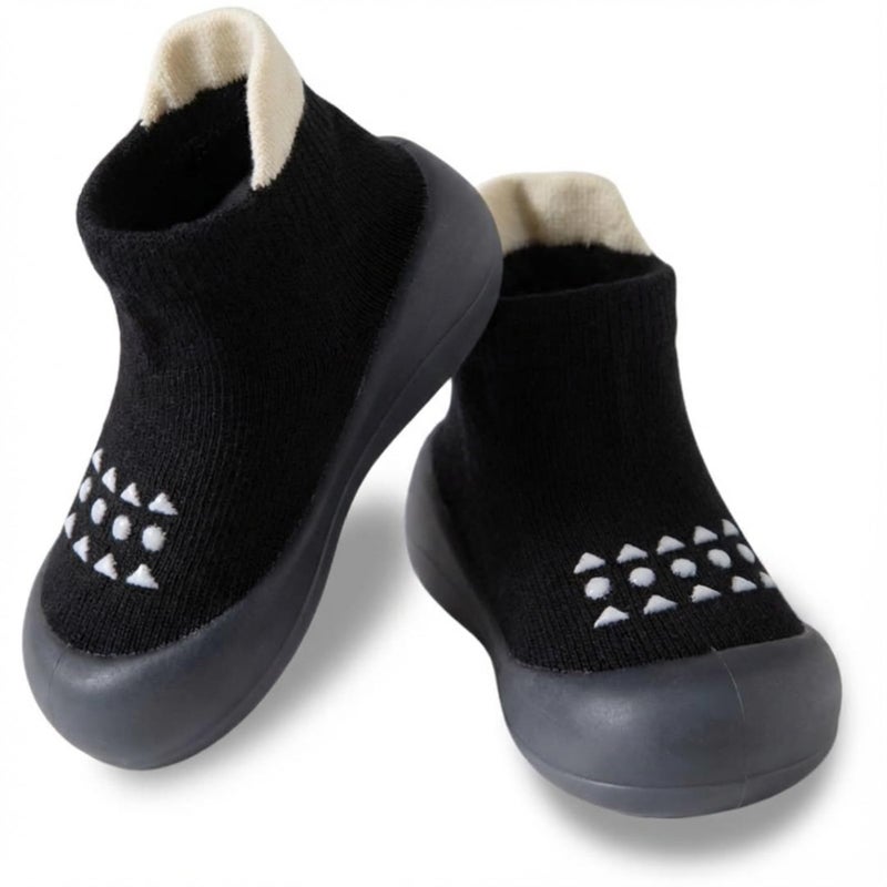 Hstyle Baby Sock Shoes Toddler Walking Shoes Infant Non-Slip Slippers Soft Rubber Sole Sneakers for Baby Boys Girls 18-24 Months Black - Image 1