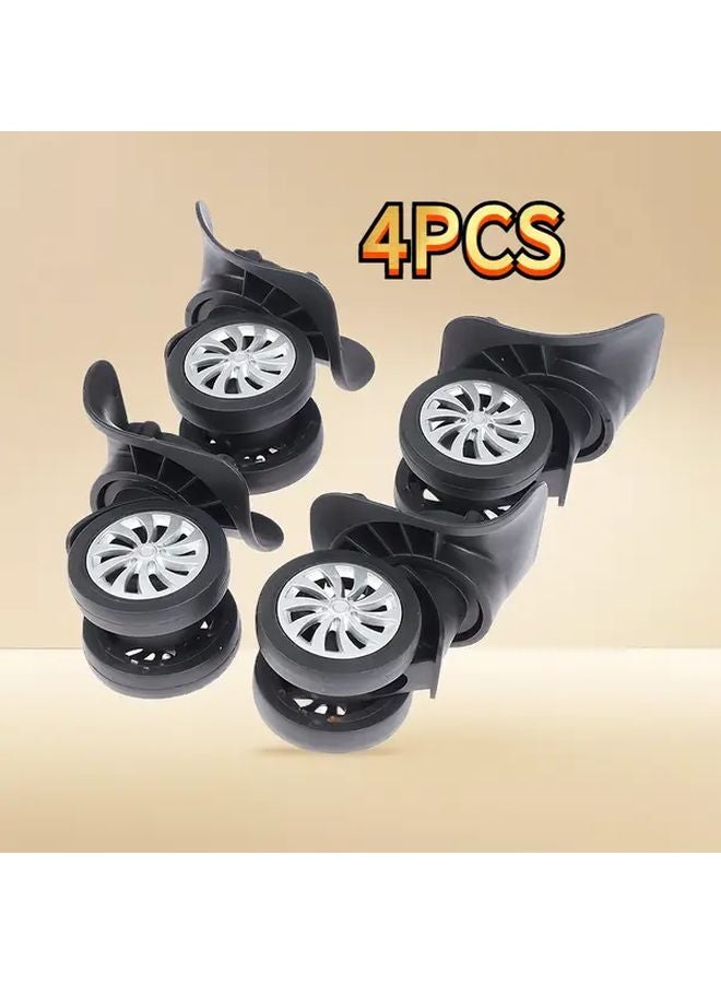 4pcs Ultra Quiet Luggage Replacement Wheels 5 Spoke Black Rubber Tires Metal Center - Image 2