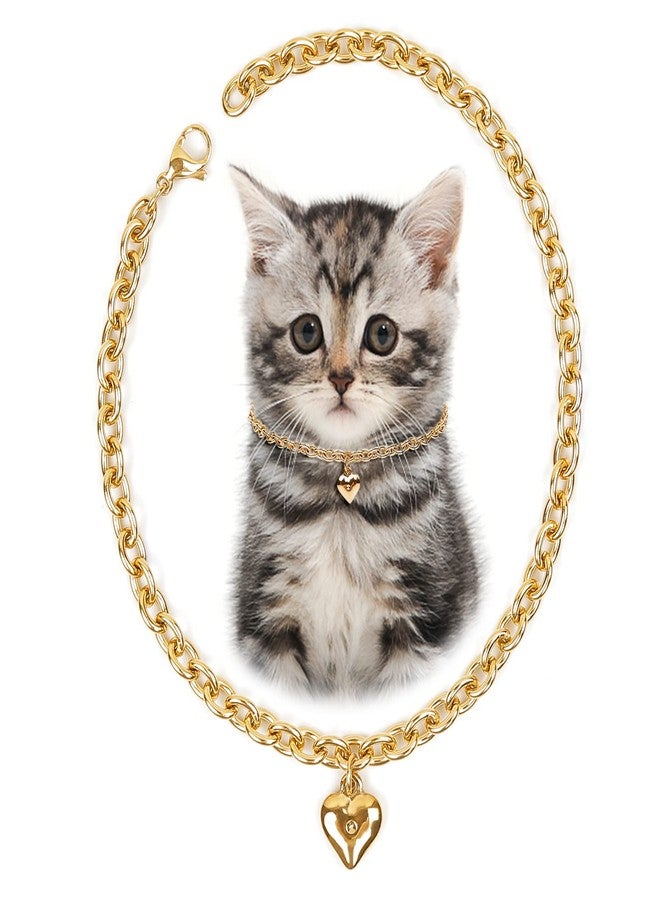 HOWWFALY Dog Collar and Cat Chain Necklace Stainless Steel Adjustable 18K Gold Heart-Shaped Necklace for Small Pets Cats Kitten Puppy (Gold, 7 inch) - Image 1