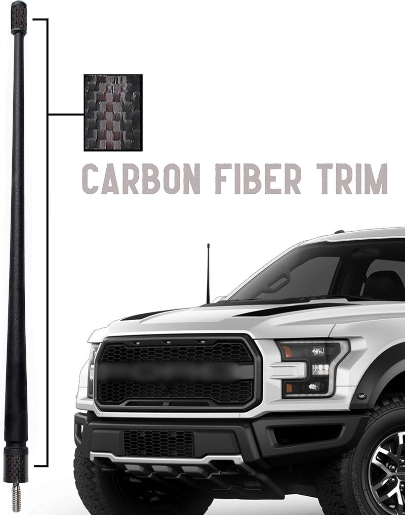 Votex - 13 3/4 Inch Rubber Antenna fits Ford F-150 | F-250 | F-350 | F-450 | F-550 | Bronco Accessories - USA Stainless Steel Threading - Black Carbon Fiber Trim - Tuned Internal Copper Coil - Image 1