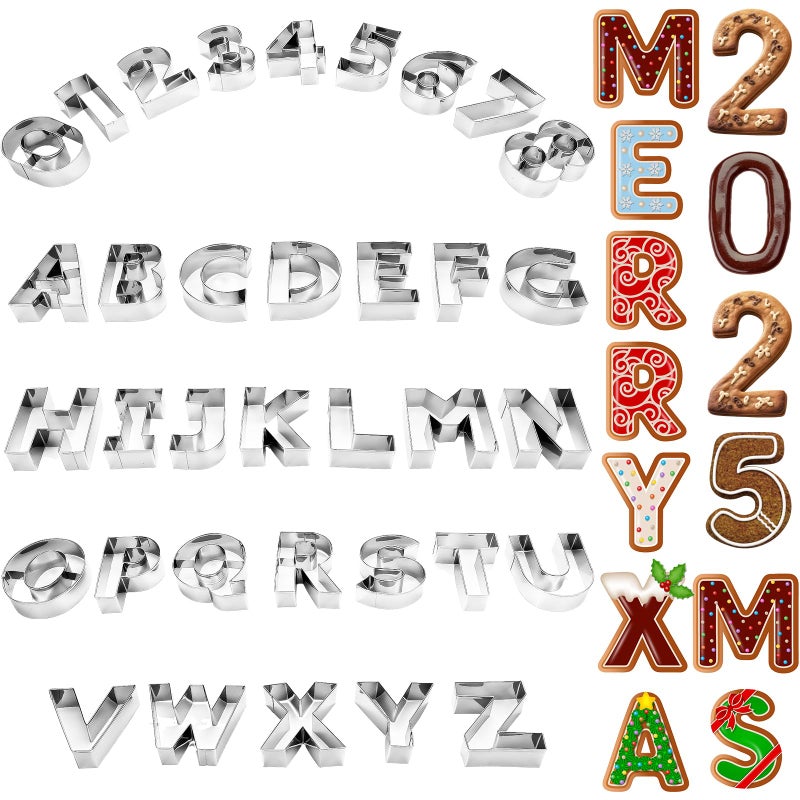 FillTouch 35 Pcs 3 Inch Large Size Alphabet Number Sandwich Cookie Cutters Sets Funny Metal Baking Tool Stainless Steel Letters Biscuits Mold Home Party Supplies