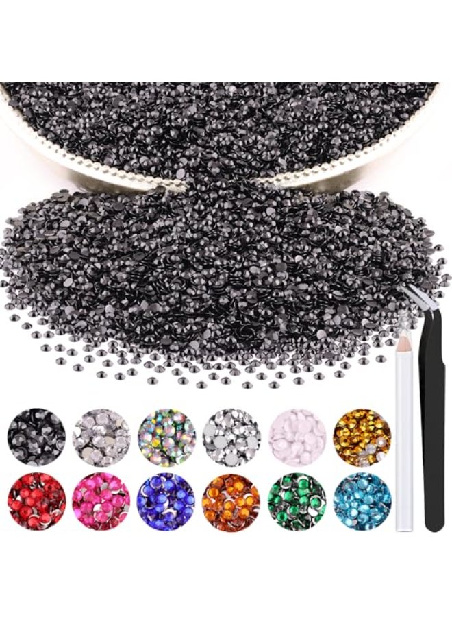 BELLEBOOST 5000PCS 2mm Resin Rhinestones in Bulk Black Bedazzling Flatback Crystals for Crafts DIY Nail Decoration Gems Charms for Tumbler Shoes Clothing Fabric with Pickup Pen and Tweezers - Image 1