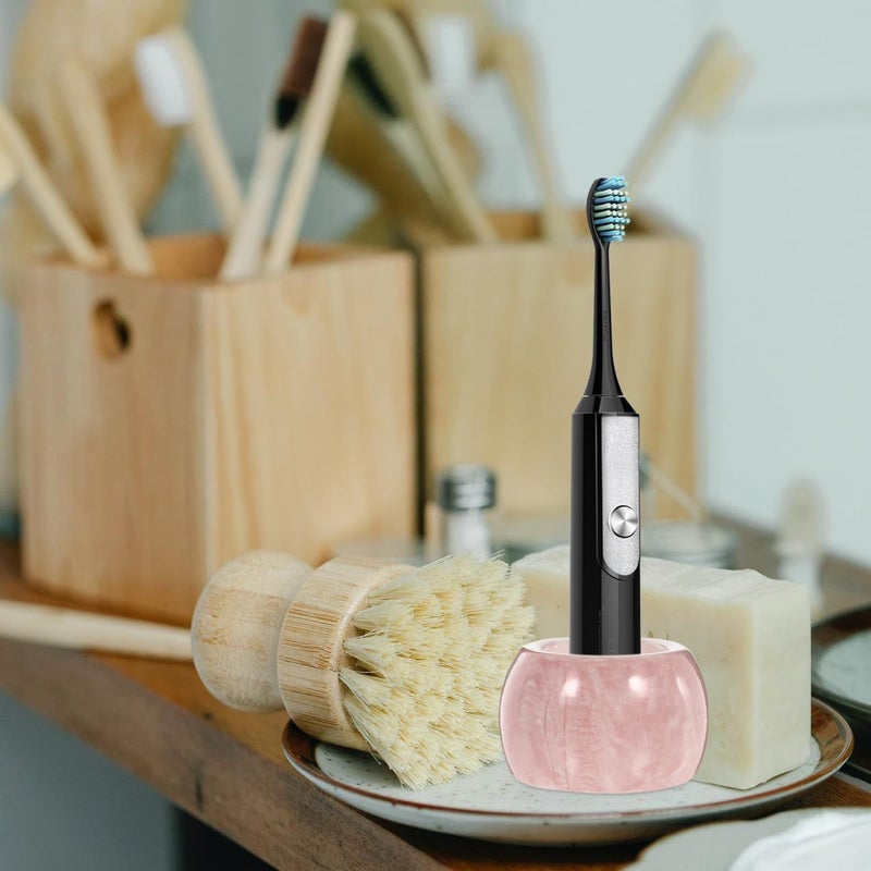 2 Pcs Marble Pattern Ceramic Electric Toothbrush Holder Toothbrush Rack Stylish Bathroom Organizer Pink Gray - Image 4