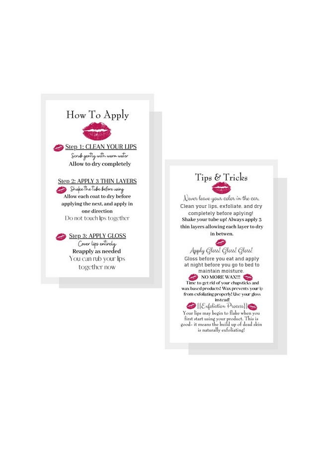Boutique Marketing LLC - How To Apply Lipsense/Tips And Tricks Cards50 Packdouble Sided 2X3.5 Inchinch Business Cardsapplication Instruction Card White With Red Lips Designblack - Image 1
