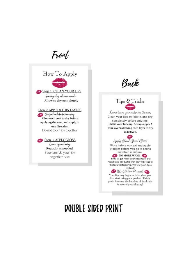 Boutique Marketing LLC - How To Apply Lipsense/Tips And Tricks Cards50 Packdouble Sided 2X3.5 Inchinch Business Cardsapplication Instruction Card White With Red Lips Designblack - Image 1