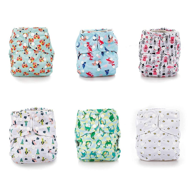 Simple Being Reusable Cloth Diapers, Double Gusset, One Size Adjustable, Washable Soft Absorbent, Waterproof Cover, Eco-Friendly Unisex Baby Girl Boy, six 4-Layers Microfiber Inserts (Knights Dragons) - Image 2