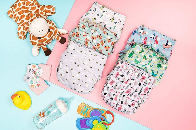 Simple Being Reusable Cloth Diapers, Double Gusset, One Size Adjustable, Washable Soft Absorbent, Waterproof Cover, Eco-Friendly Unisex Baby Girl Boy, six 4-Layers Microfiber Inserts (Knights Dragons) - Image 3