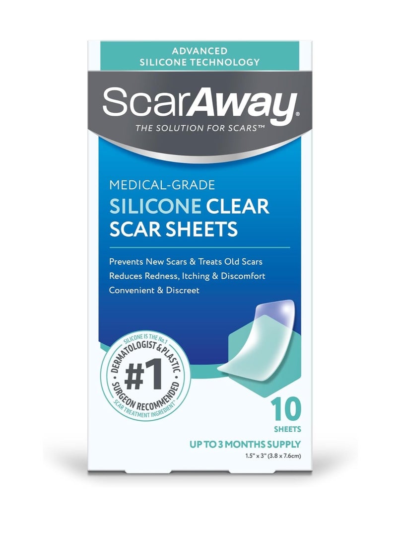 scaraway Clear Silicone Scar Sheets, White, 10 Count