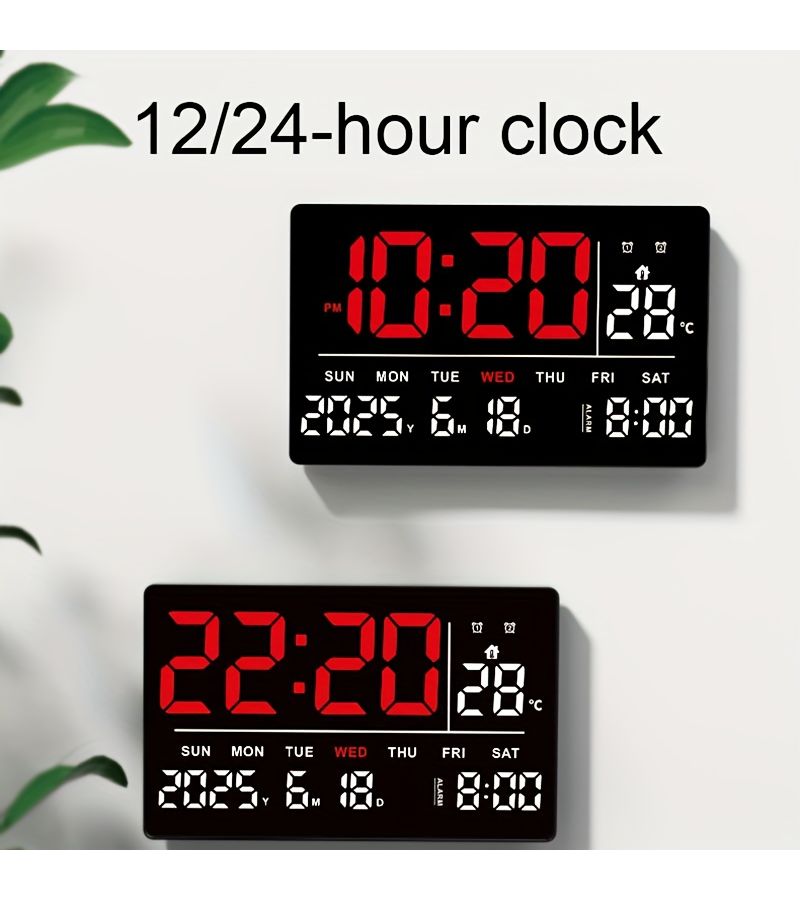 A Large 14.5 Inch Modern Square Digital Clock With Wall Mount Or Freestanding Options Displays Temperature Date Calendar And Month Blue And White Three Brightness Levels Suitable For Various Settings - Image 5