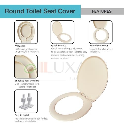 LUXART Toilet Seat Cover 17.9L x 14.5W Inc Indian Commode Oval Seat Cover With Round Edge | EWC Non Soft Close Commode Cover With Installation Kit | PP Western Toilet Cover For Bathroom Commercial Use - Image 2
