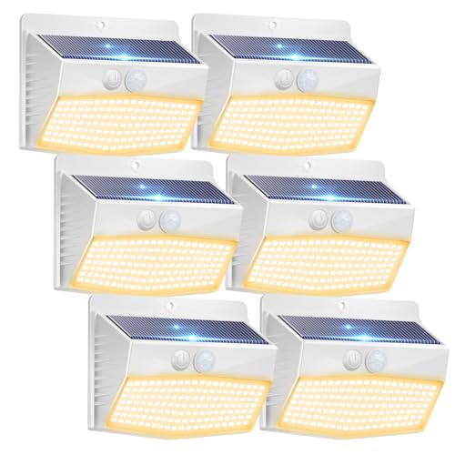 Peasur 6 Packs Solar Outdoor Lights Motion Sensor Solar Security Lights Waterproof with 3 Lighting Modes Solar Powered Wall Lights Outside for Garden Fence Yard Deck Warm White - Image 1