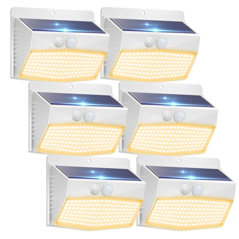 Peasur 6 Packs Solar Outdoor Lights Motion Sensor Solar Security Lights Waterproof with 3 Lighting Modes Solar Powered Wall Lights Outside for Garden Fence Yard Deck Warm White - Image 2