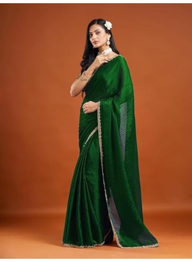 مملكة الإكسسوارات ساري شيفون نسائي ثنائي اللون (مع بلوزة) - Image 3