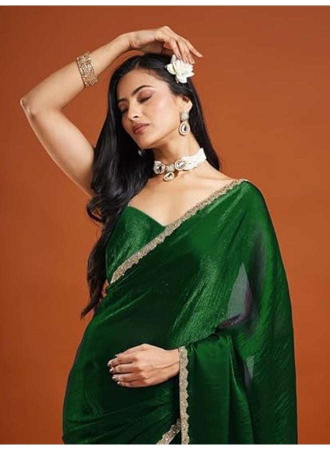 مملكة الإكسسوارات ساري شيفون نسائي ثنائي اللون (مع بلوزة) - Image 4