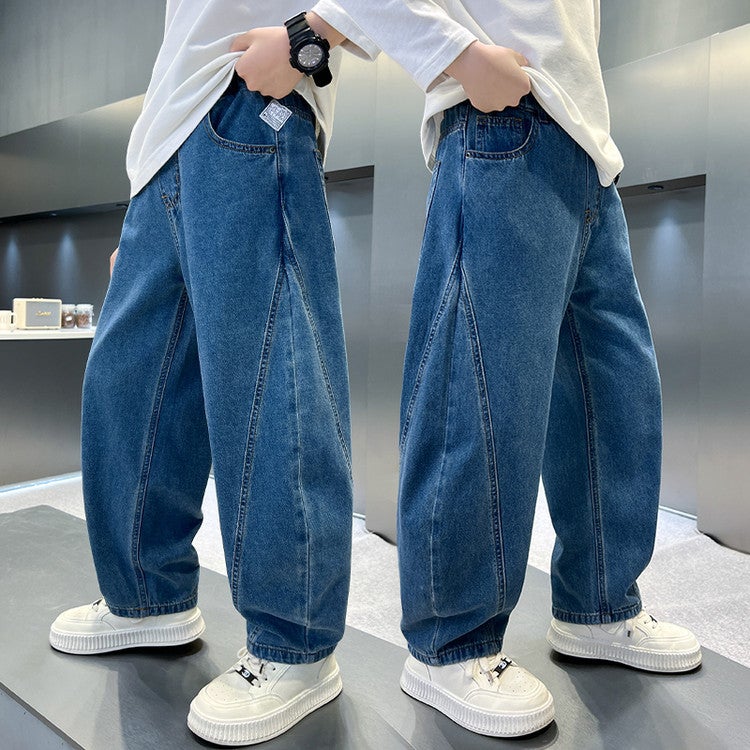 Boys' Pants Children'S Jeans Style Mid-Big Children'S Western Style Spring Stitching Casual Trousers Trendy - Image 2