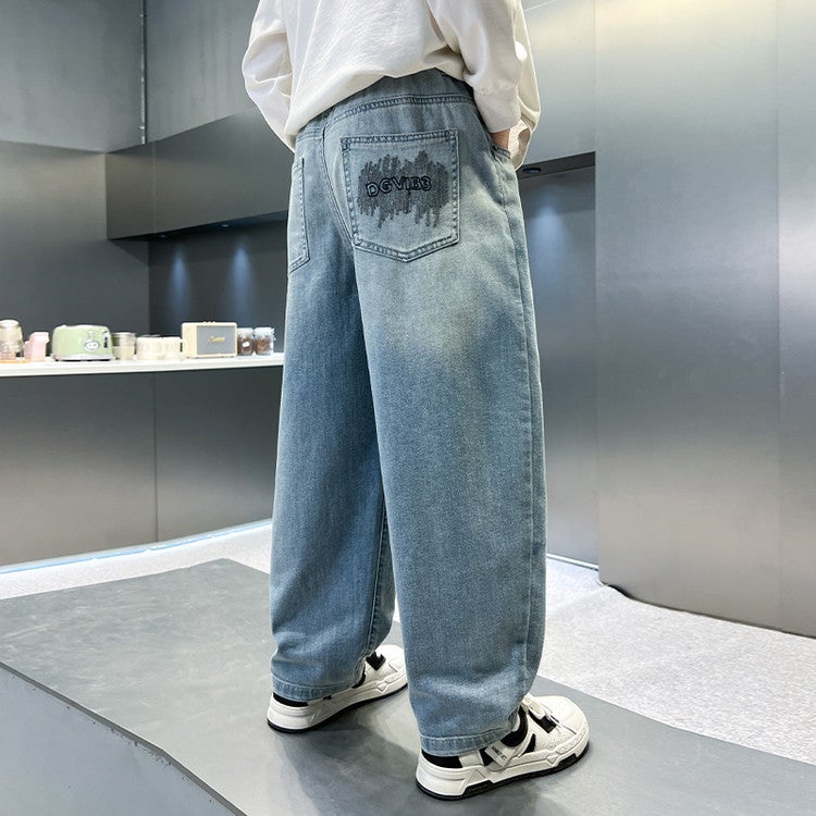 Boys' Pants Children'S Jeans Style Mid-Big Children'S Western Style Spring Stitching Casual Trousers Trendy - Image 1