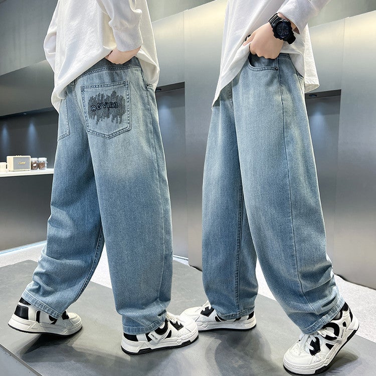Boys' Pants Children'S Jeans Style Mid-Big Children'S Western Style Spring Stitching Casual Trousers Trendy - Image 5