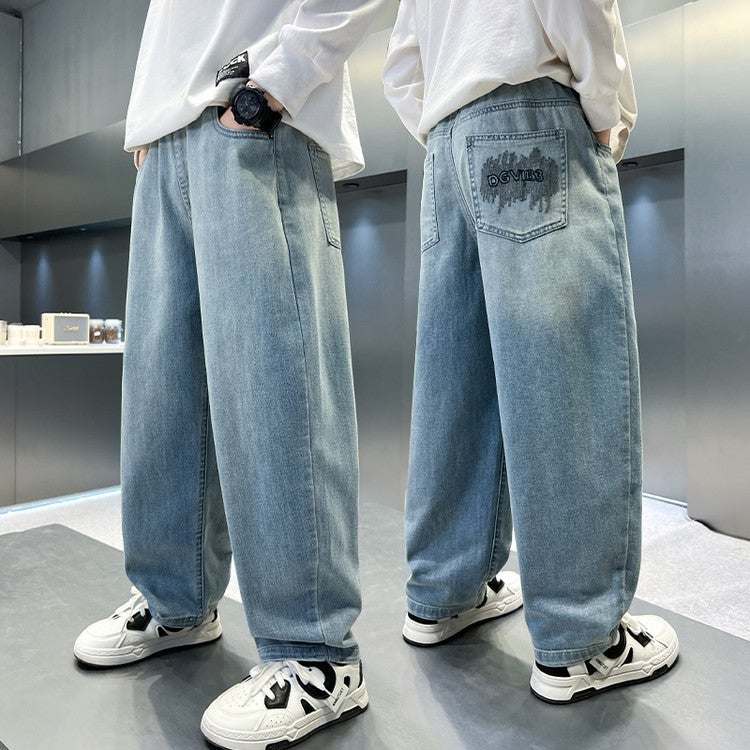 Boys' Pants Children'S Jeans Style Mid-Big Children'S Western Style Spring Stitching Casual Trousers Trendy - Image 4