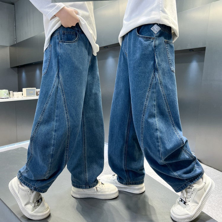 Boys' Pants Children'S Jeans Style Mid-Big Children'S Western Style Spring Stitching Casual Trousers Trendy - Image 3
