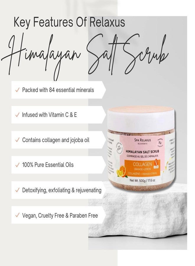 relaxus Spa Relaxus Himalayan Salt Scrub with Collagen 17.6 oz Jar, Rejuvenating Hydrating Salt Scrub with 84+ Minerals, Vitamin E, Jojoba Oil and Essential Oils (17.6 oz, Orange Lemon) - Image 2