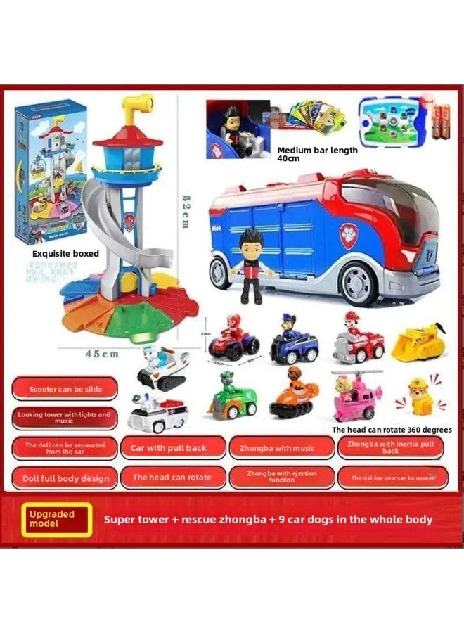 Wangwang Team Toy Litong Car Dog Full Set Watchtower Patrol Inertial Rescue Bus Sound And Light Watchtower Headquarters-Colour:Super Tower + Middle Bus + Full Body 9 Styles, Free Captain + Tablet - Image 1