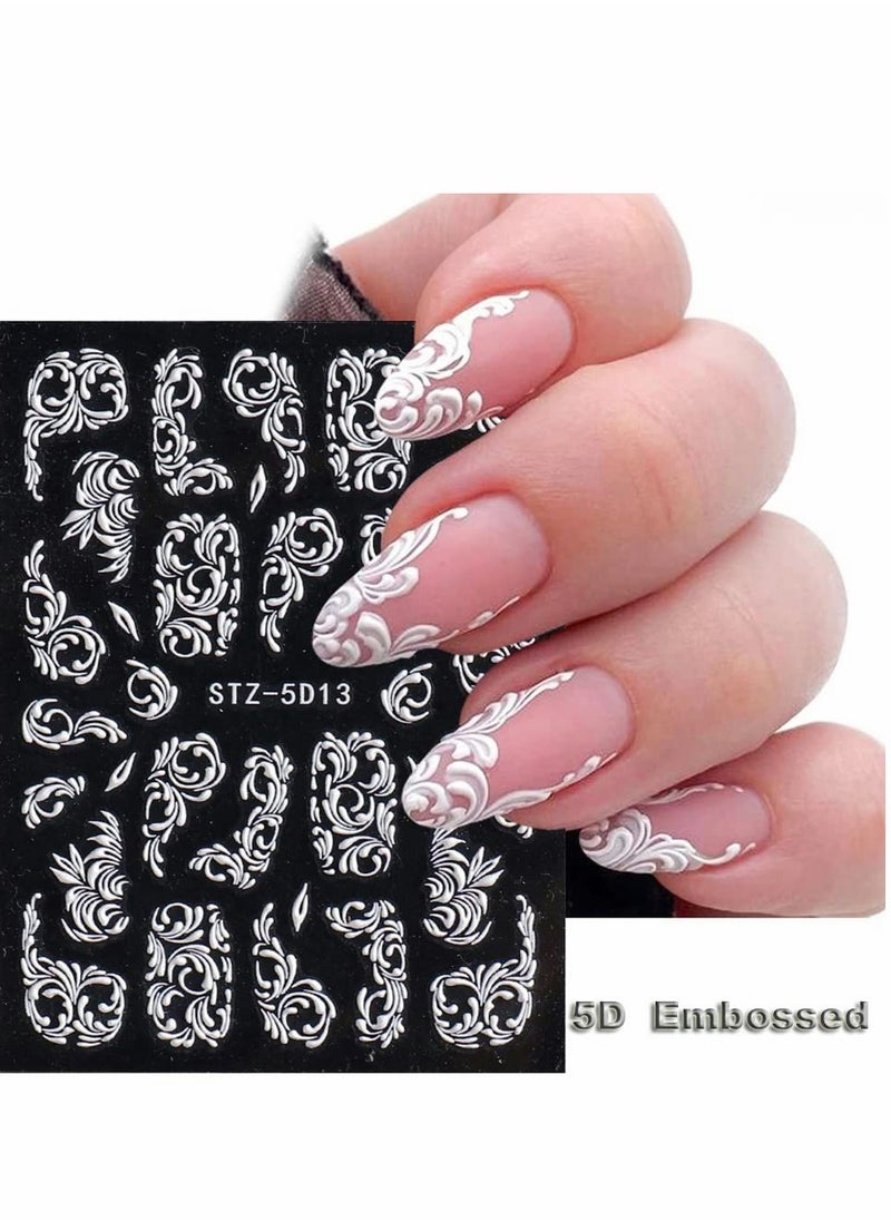 Excefore Nail Stickers, 8 Sheets Flower Art Stickers Decals, 5D Acrylic Engraved Sticker White Embossed Sliders Lace Wedding Hollow Design DIY for Women Girls  - Image 4