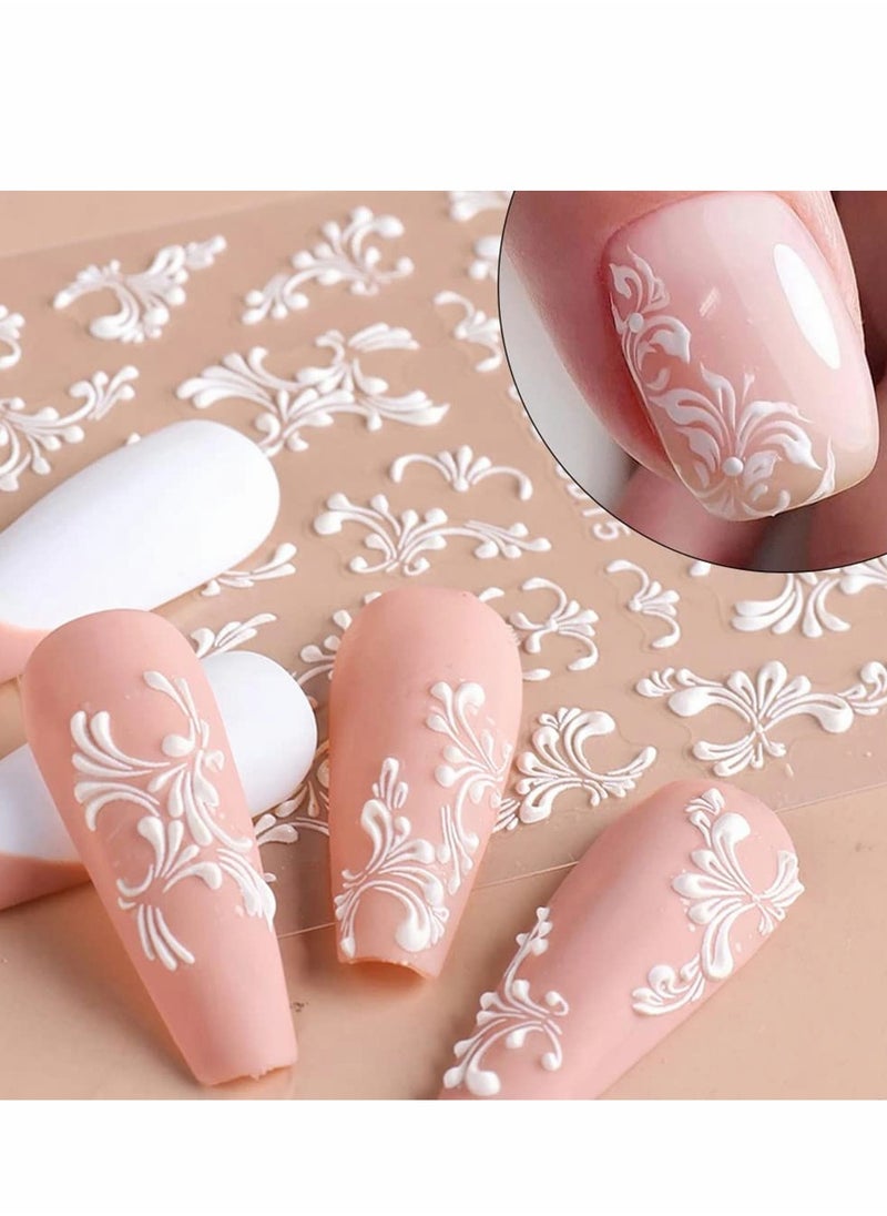 Excefore Nail Stickers, 8 Sheets Flower Art Stickers Decals, 5D Acrylic Engraved Sticker White Embossed Sliders Lace Wedding Hollow Design DIY for Women Girls  - Image 2