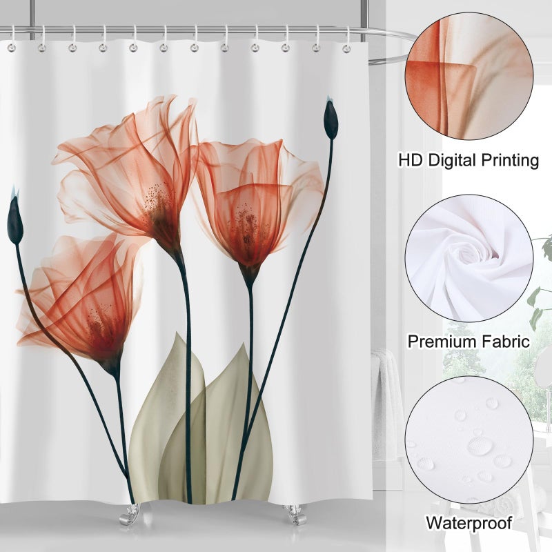 ZCHOMI Orange Floral Shower Curtain Watercolor Tulip Flower Shower Curtains for Bathroom Waterproof Polyester Fabric Bathroom Curtain 72 x 72 Inch with 12 Hooks - Image 4