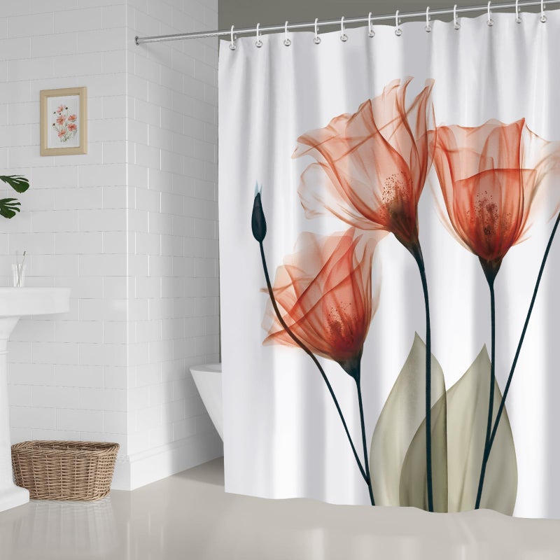 ZCHOMI Orange Floral Shower Curtain Watercolor Tulip Flower Shower Curtains for Bathroom Waterproof Polyester Fabric Bathroom Curtain 72 x 72 Inch with 12 Hooks - Image 2