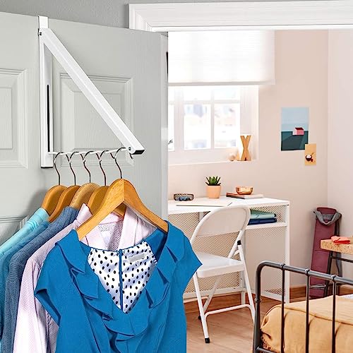 HOLDN’ STORAGE Over The Door Hanger - Single Foldable Rack Organizer for Hanging Clothes, Coats & Towels, Ideal for Dorm Rooms, Laundry, Bathrooms, Etc - Holds up to 20 LBs, Collapsible - White - Image 2