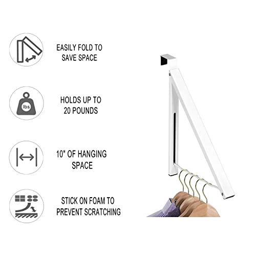 HOLDN’ STORAGE Over The Door Hanger - Single Foldable Rack Organizer for Hanging Clothes, Coats & Towels, Ideal for Dorm Rooms, Laundry, Bathrooms, Etc - Holds up to 20 LBs, Collapsible - White - Image 3