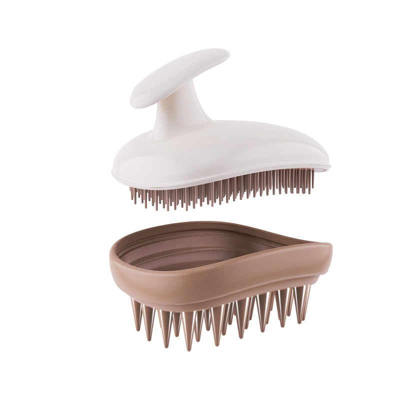 Rebex Scalp Massager Shampoo Brush,Scalp Scrubber,Exfoliator for Removing Dandruff & Hair Growth,Detangling Scrubber for All Hair(WhiteBrown) - Image 1