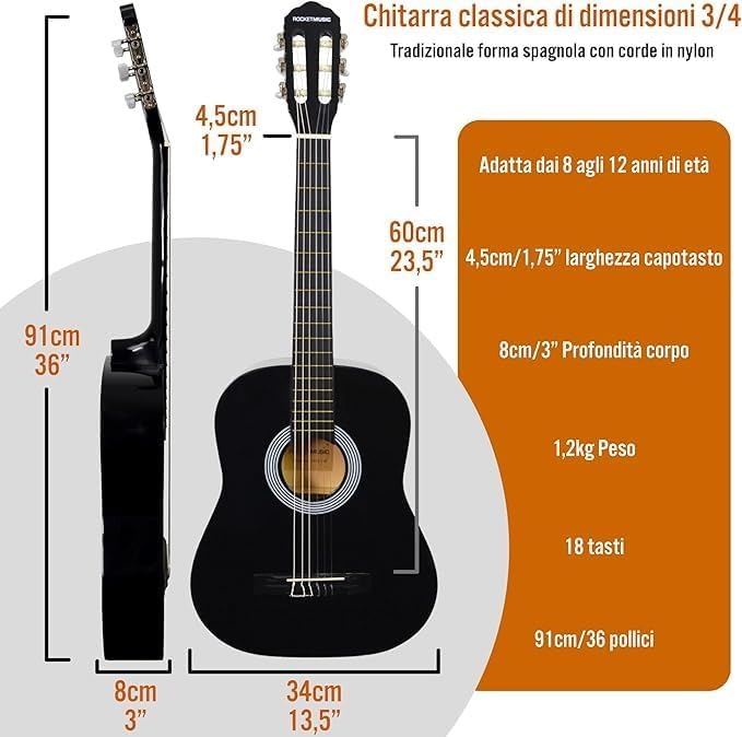 MegArya 3rd Avenue XF 3/4 Size Kids Classical Guitar Pack - Image 4