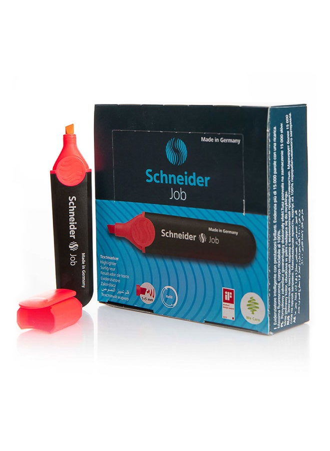 شنايدر قلم تحديد أحمر، عبوة 10 أقلام تمييز | حبر ساطع وزاهي وطرف مائل لخطوط دقيقة وعريضة، تركيبة سريعة الجفاف بلا تلطخ، تصميم مريح للقبضة