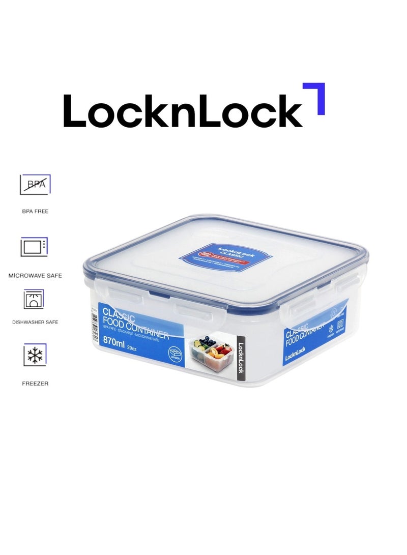 LOCK & LOCK لوك إن لوك 870 مل حاوية طعام مربعة محكمة الإغلاق مع فاصل - خالية من BPA، آمنة للاستخدام في الميكروويف، الفريزر، وغسالة الصحون - Image 1