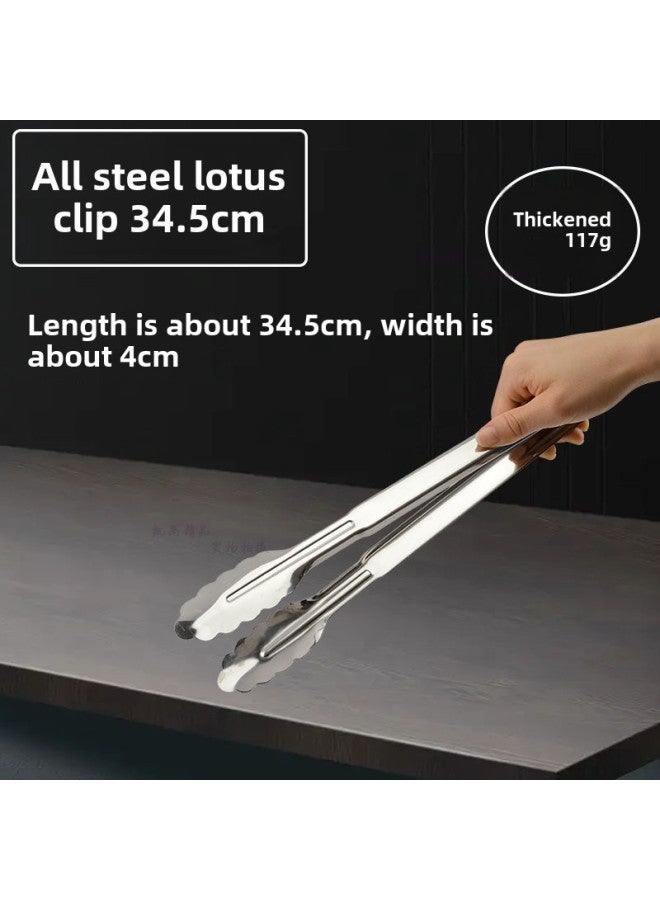Thickened Stainless Steel Food Tongs Bread Tongs Barbecue Tongs Buffet Tongs Lotus Tongs Steak Tongs Barbecue Supplies-Color:All Steel Lotus Clip 14inch (34.5CM)  - Image 1