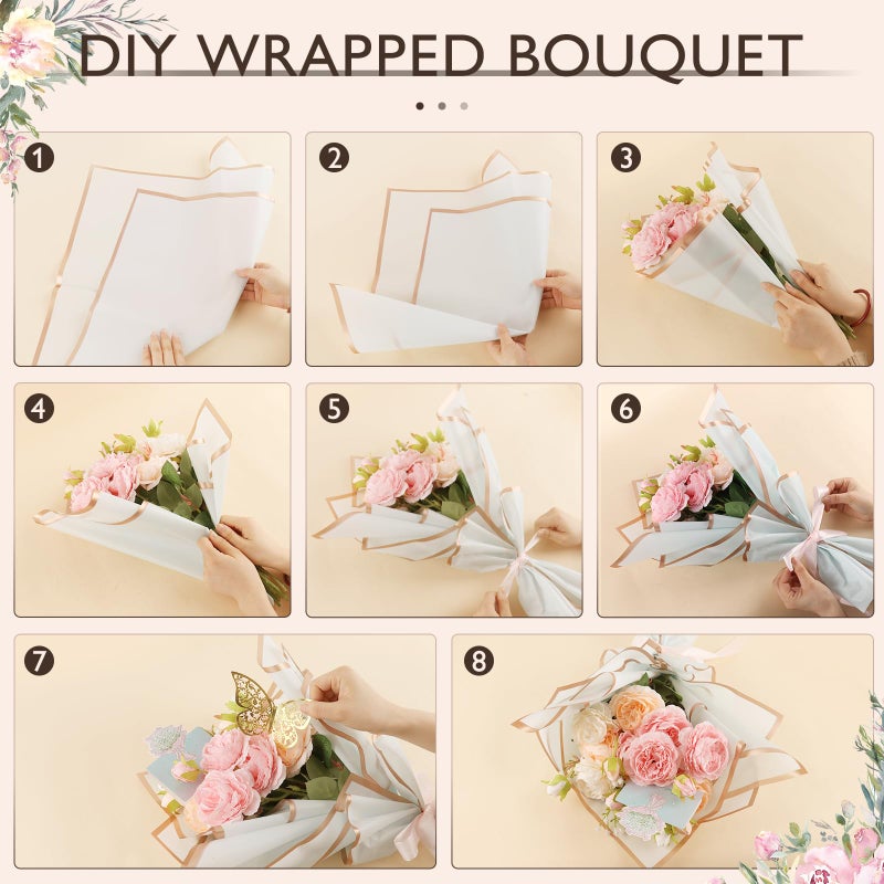 iMXPW 100 Sheets Flower Wrapping Paper with Pure Color Flower Bouquet Wrapping Paper for Waterproof DIY Crafts Packaging, 22.8x22.8 inch (10 Colors) with 3 Ribbons - Image 5