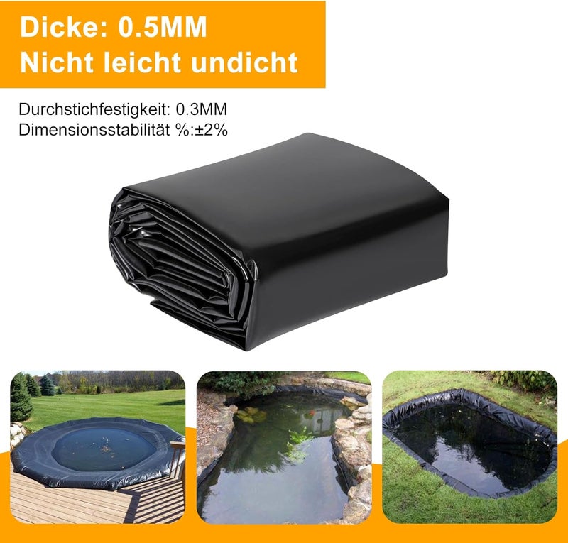 SDLDEER Pond Liner, Pond Liner 3 x 3 m, Black HDPE Pond Liners, Heavy Duty, for Flowers, Gardeners, Greenhouses, Ponds Water Selection, UV Stable - Image 2