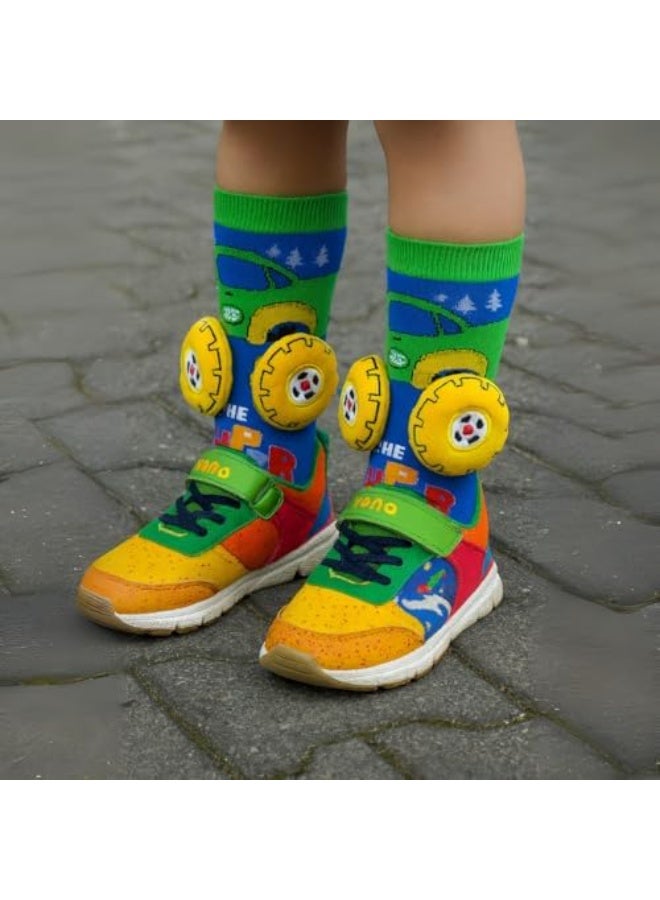 Glitters Kids 3D Novelty Knee-High Socks – 2 Pair Pack (Shark & Monster Truck) – Fun Character Socks with 3D Fins & Wheels – Soft, Stretchy & Comfortable Socks for Boys & Girls - Image 3