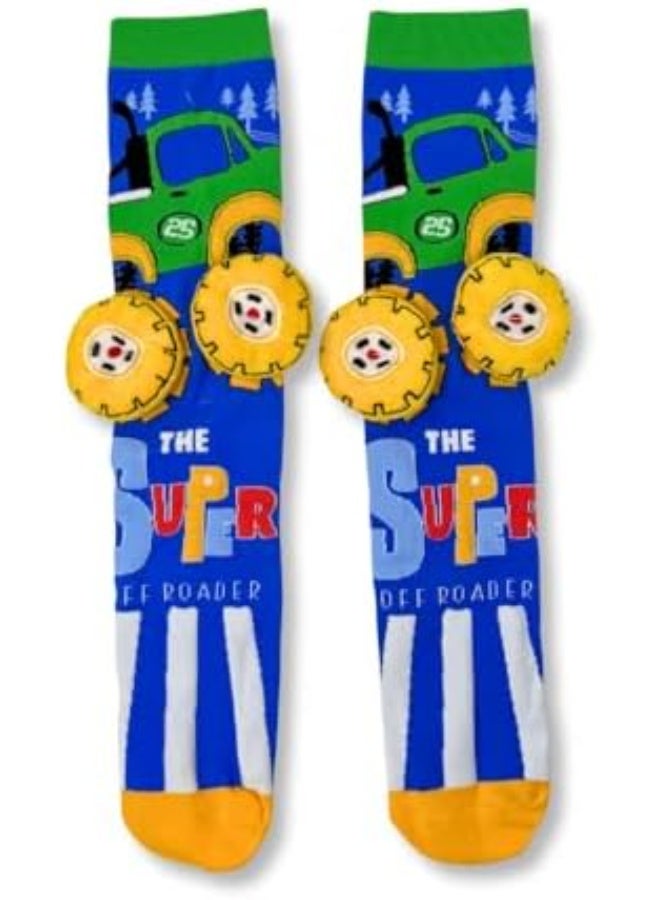 Glitters Kids 3D Novelty Knee-High Socks – 2 Pair Pack (Shark & Monster Truck) – Fun Character Socks with 3D Fins & Wheels – Soft, Stretchy & Comfortable Socks for Boys & Girls - Image 4