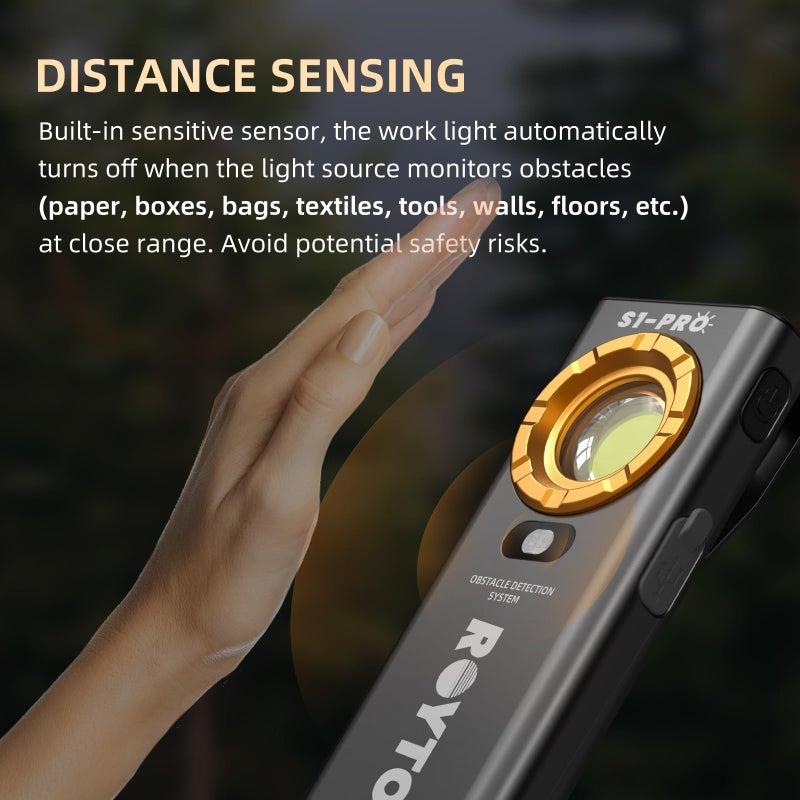 ROYTOA Pocket Flashlight Rechargeable Work Light EDC Slim Flat Flashlight 1200 Lumens with Magnetic Base&Back, Proximity Sensor, Clip for Pocket, IPX7, Dual Light Source, USB-C Port - Image 5