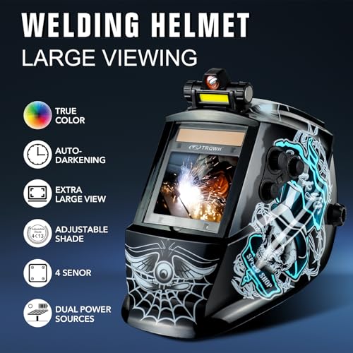 TRQWH Large View Auto Darkening Welding Helmet with Light True Color Solar Powered Welding Hood with 4 Arc Sensor Adjustable Wide Shade Range 4~5-8/9-13 Welder Mask for TIG MIG ARC Weld - Image 2