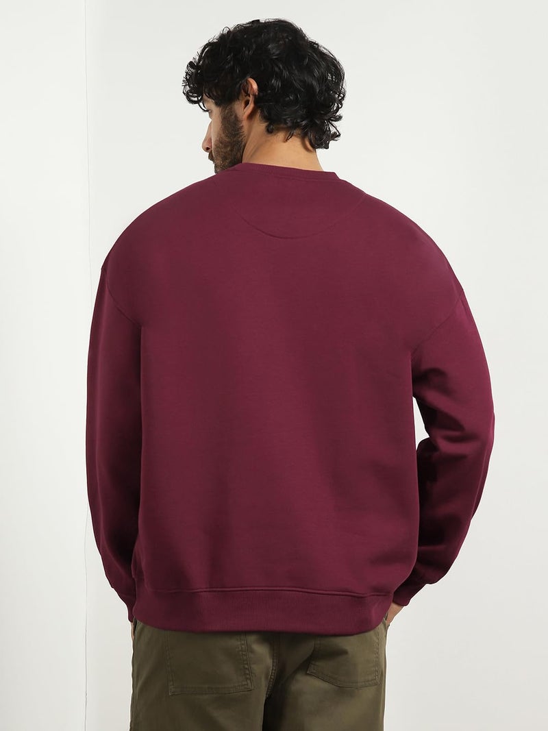 NOBERO Men's Cotton Blend Crew Neck Oversized Fit Sweatshirt (1M-TWSS-R0005_Maroon_Medium) - Image 4