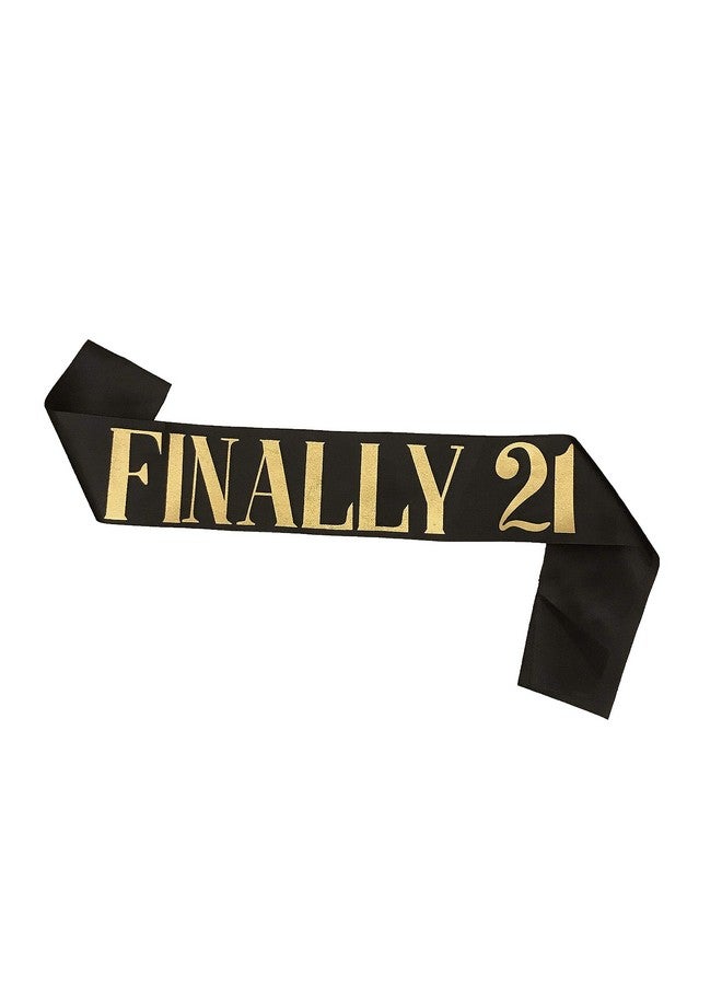 Dadam Birthday Sash Black Satin Finally 21 Sash with Gold Glitter Lettering Party Favors, Supplies and Decorations - Image 1