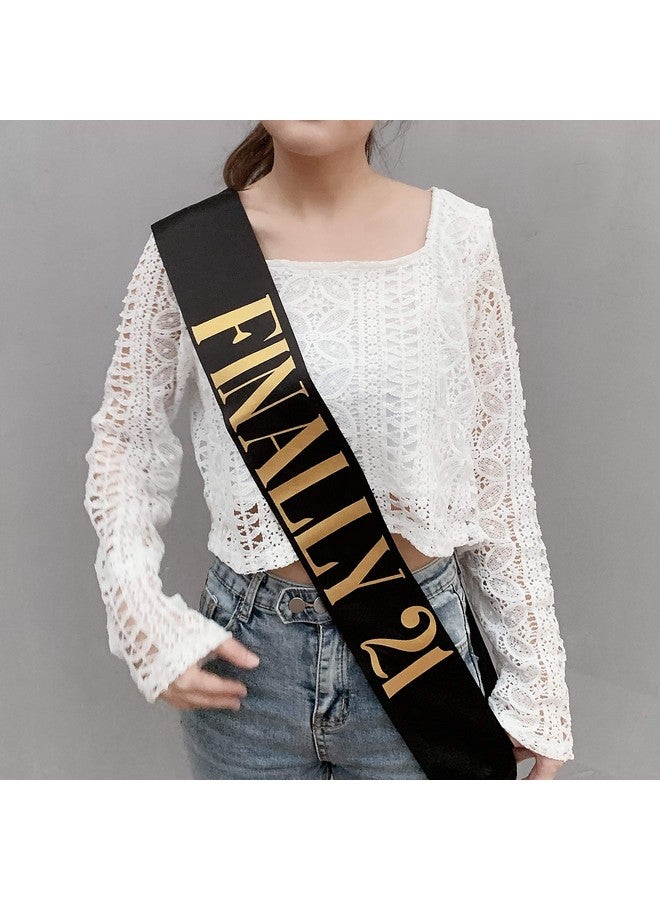 Dadam Birthday Sash Black Satin Finally 21 Sash with Gold Glitter Lettering Party Favors, Supplies and Decorations - Image 4