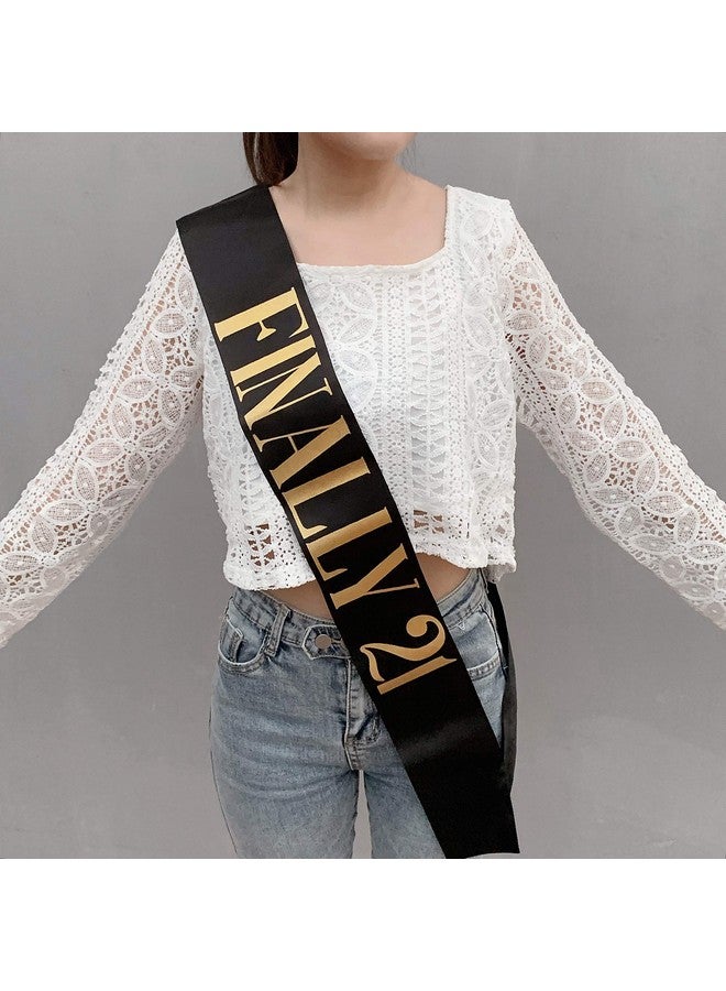 Dadam Birthday Sash Black Satin Finally 21 Sash with Gold Glitter Lettering Party Favors, Supplies and Decorations - Image 5