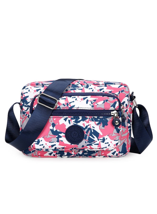 Cloth Bag Multi-layer Backpack Crossbody Nylon Canvas Bag Middle-aged Mother Bag Small Bag Old Grandma OxFord Cloth Women's Bag-Color:blue Background Pink Flower - Image 1