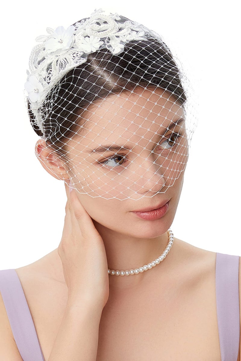 BABEYOND Bridal Wedding Veil Fascinator Mesh Lace Headband Tea Party Flower Fascinator Funeral Hats for Women - Image 1